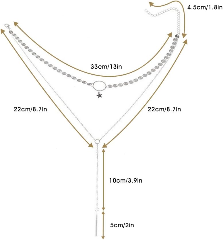Suyi Stylish Layered Sequins Choker Necklace with Thin Long Chian Pendant for Women Lady - Image 3
